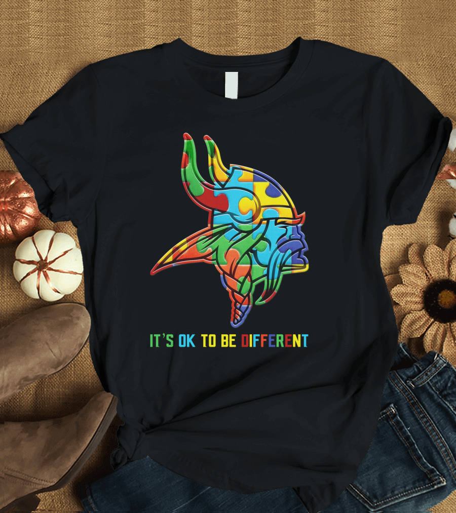 Vikings It's OK To Be Different Colorful Puzzle Viking Helmet T-Shirt