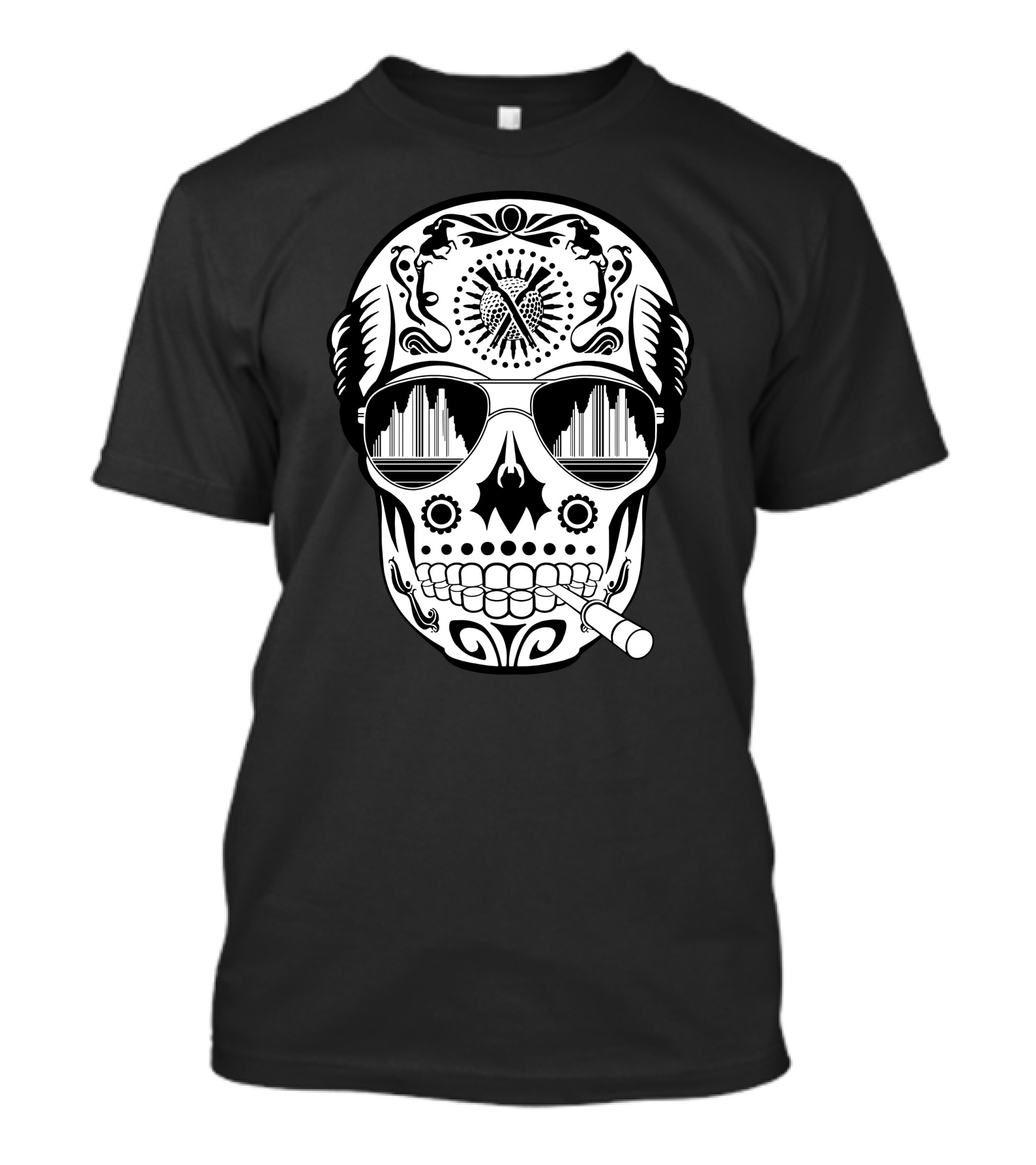 Hunter Skull Thompson Sugar Skull With Sunglasses And Cigarette T-Shirt