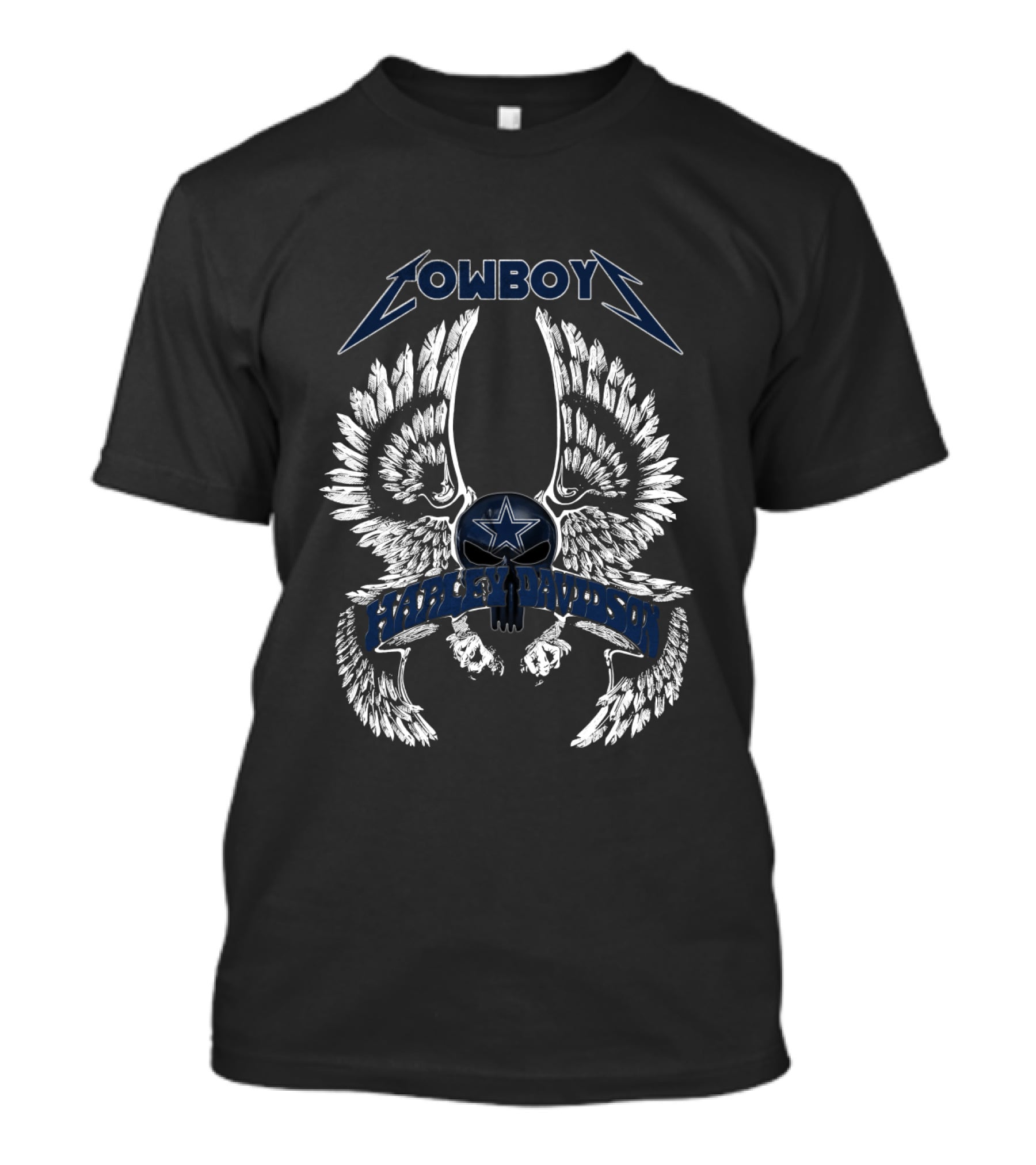 Cowboys Harley Davidson Nfl Winged Skull T-Shirt