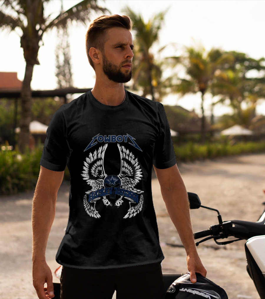 Cowboys Harley Davidson Nfl Winged Skull T-Shirt