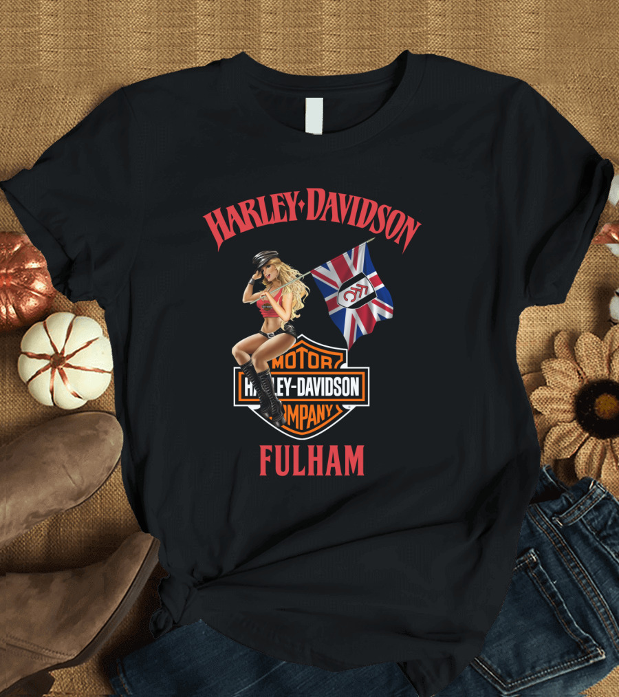 Harley Davidson Fulham Union Jack Motorcycle Pin-Up T-Shirt