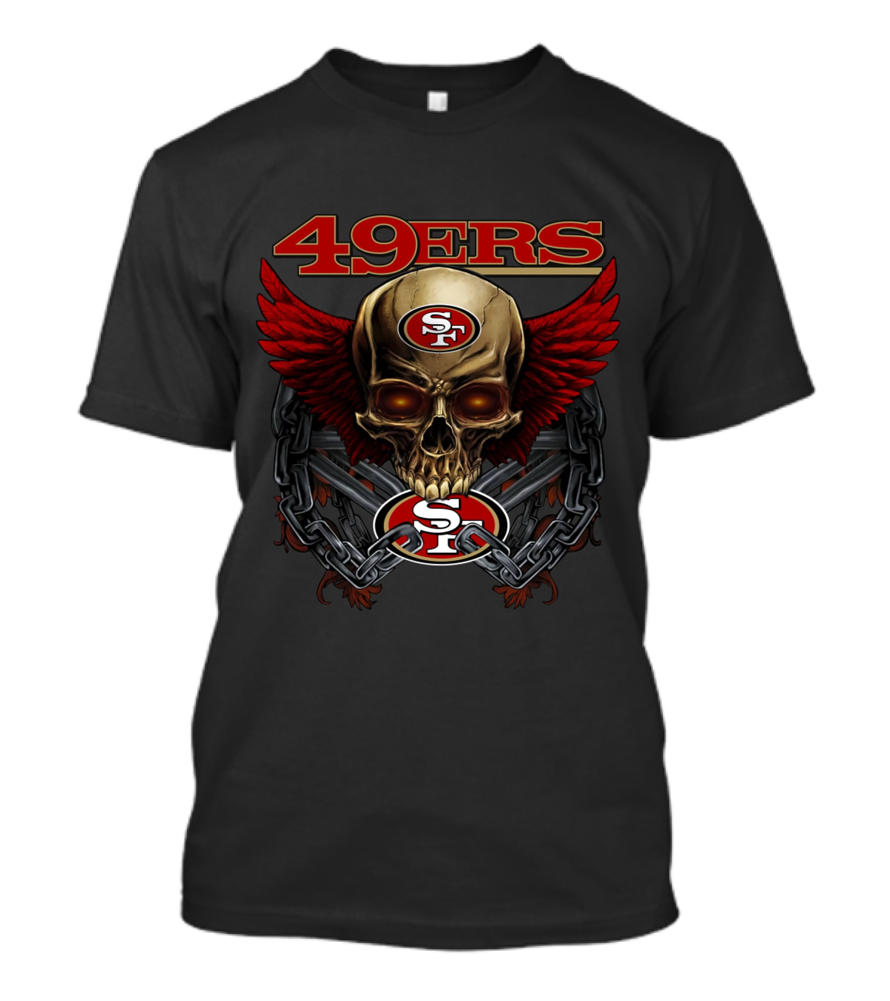 49ers Sf Skull With Wings And Chains Nfl Sf49ers T-Shirt