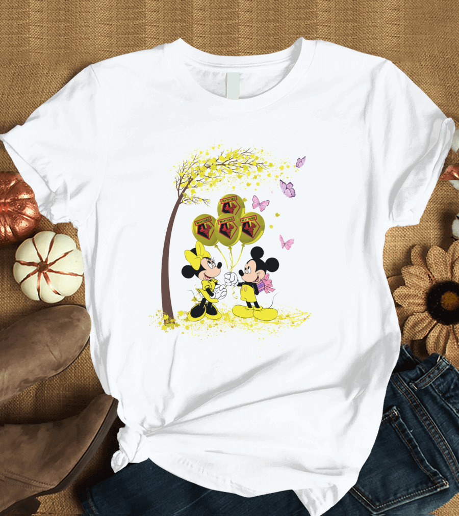 DH 29 Premier League Watford Mickey and Minnie with Watford Balloons T-Shirt