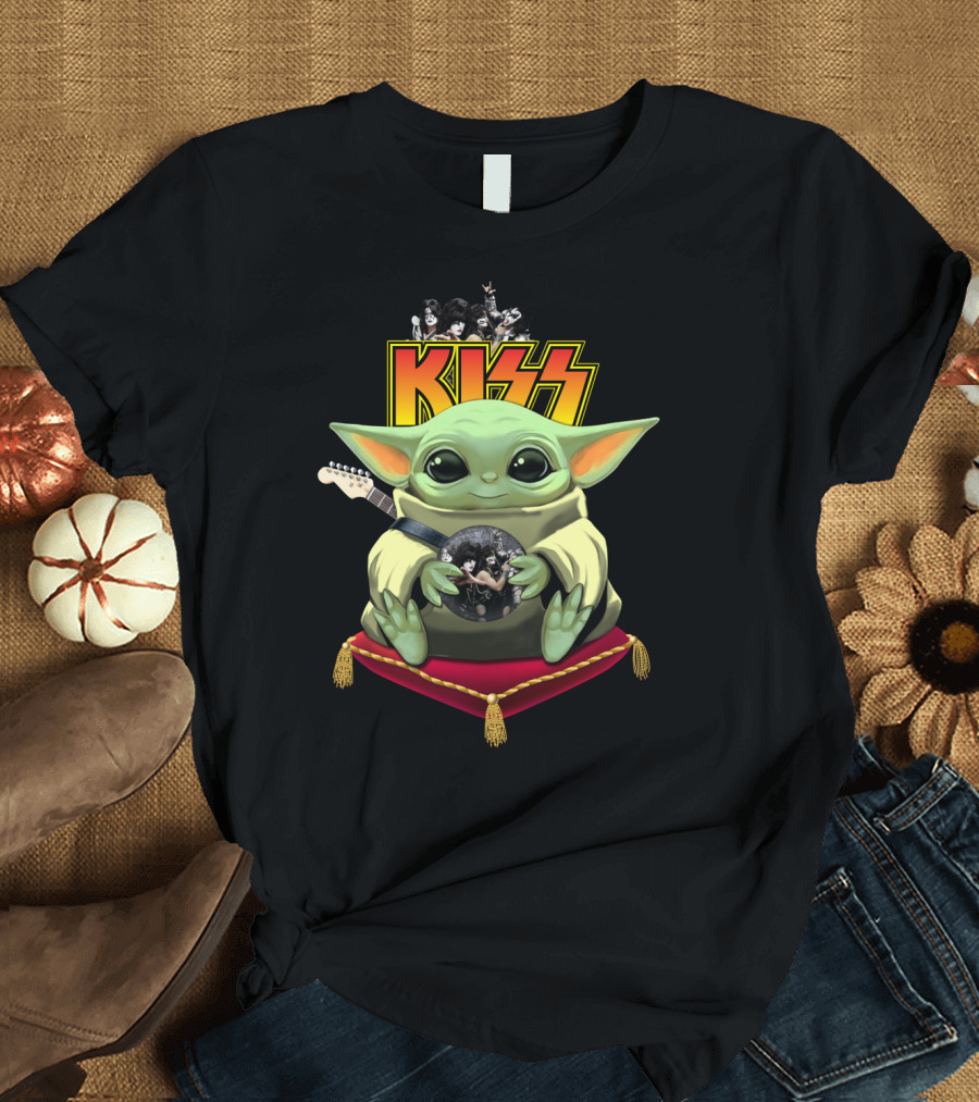 Kiss DH 35 Baby Yoda with Guitar and Band Members T-Shirt