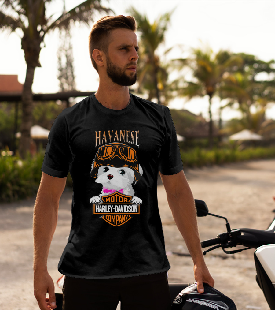 Havanese Harley Davidson Motor Company Dog With Goggles T-Shirt