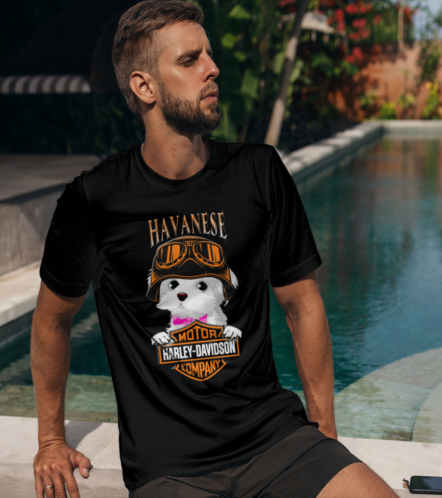 Havanese Harley Davidson Motor Company Dog With Goggles T-Shirt