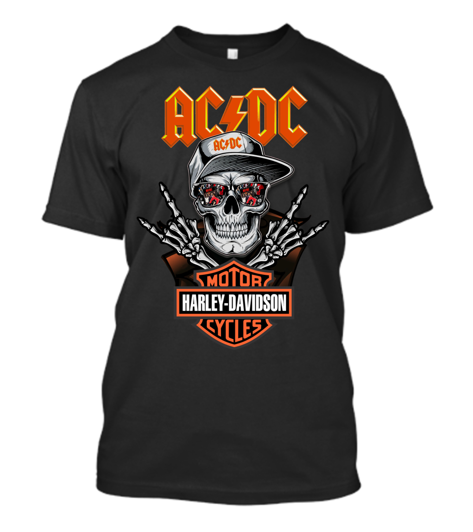 Acdc Harley Davidson Motor Cycles Skull T-Shirt