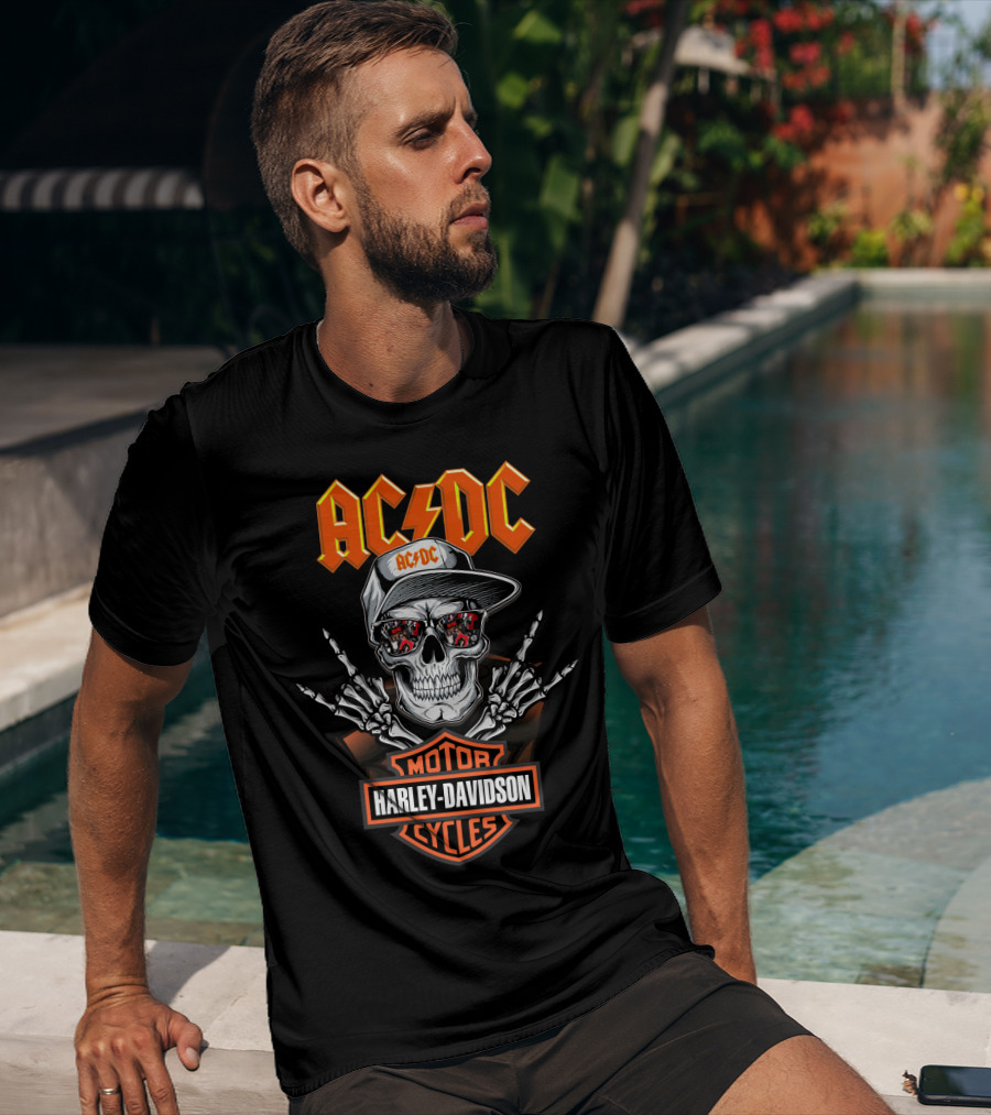 Acdc Harley Davidson Motor Cycles Skull T-Shirt