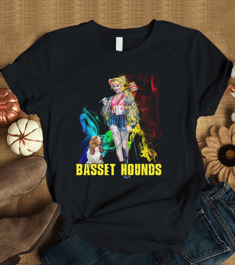 Harley Quinn Basset Hounds Colorful Smoke T-Shirt