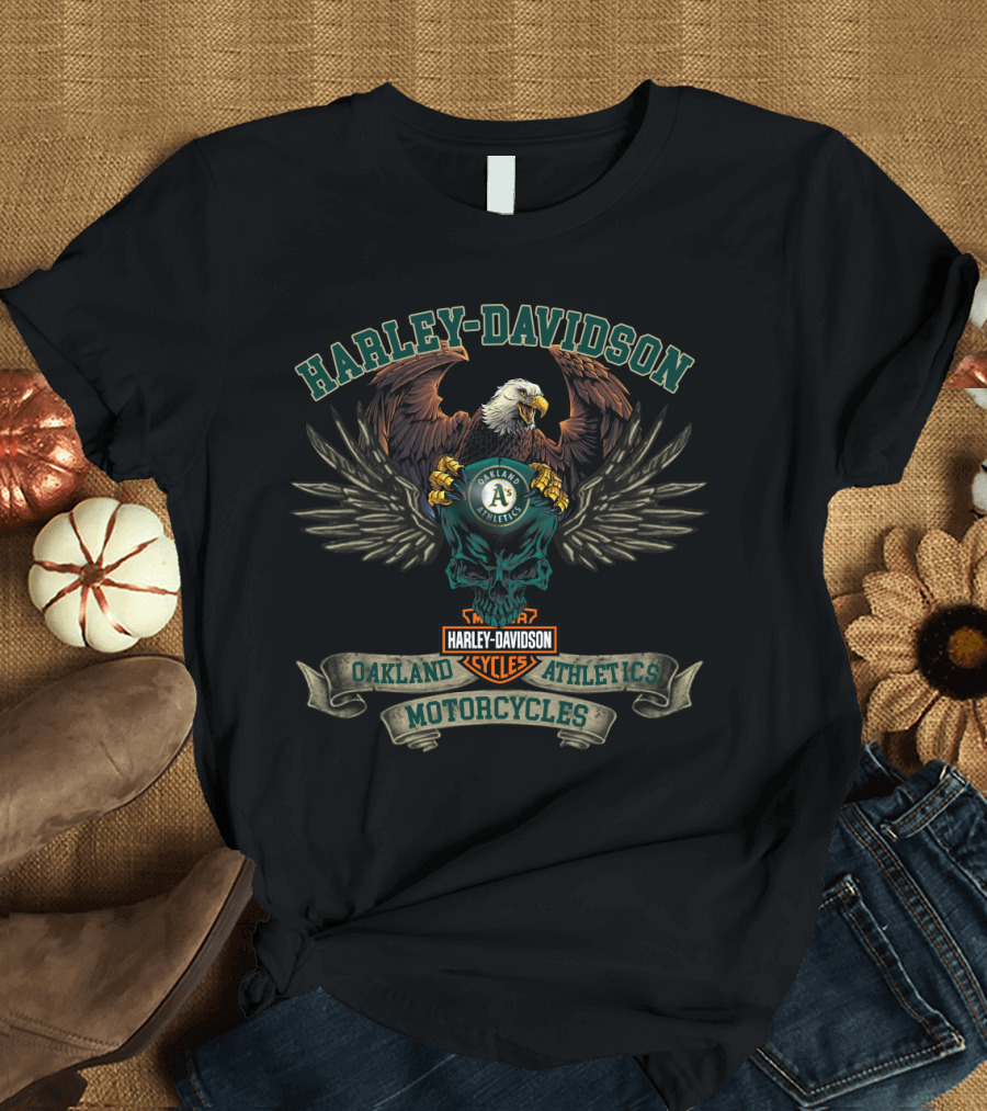 Harley Davidson Oakland Athletics Motorcycles Eagle T-Shirt