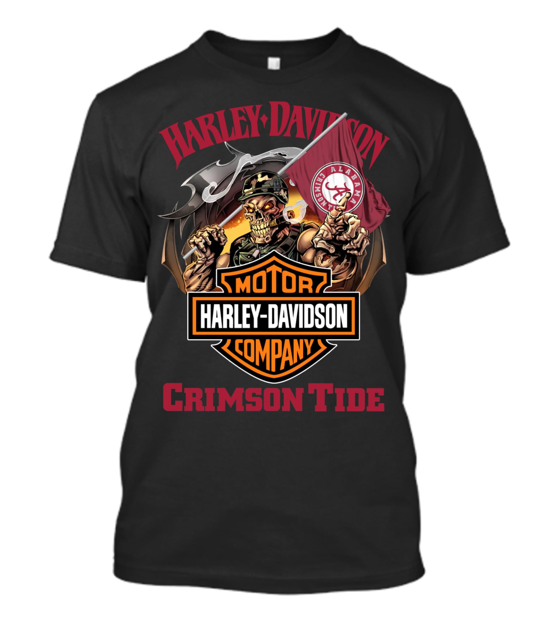 Harley Davidson Motor Company Crimson Tide Alabama Flag Skeleton T-Shirt