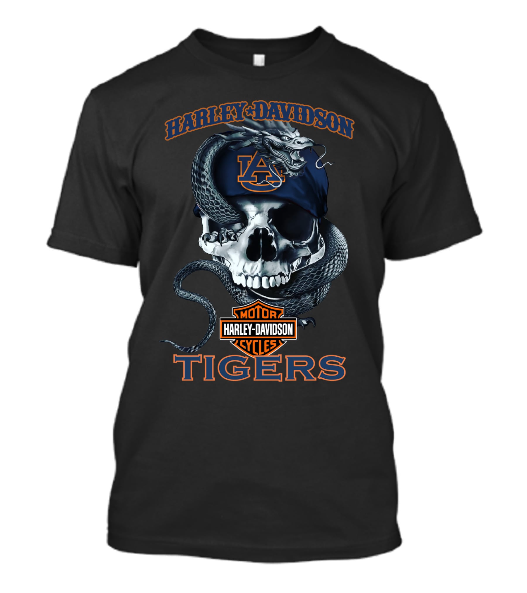 Harley Davidson Motor Cycles Auburn Tigers Skull Serpent T-Shirt