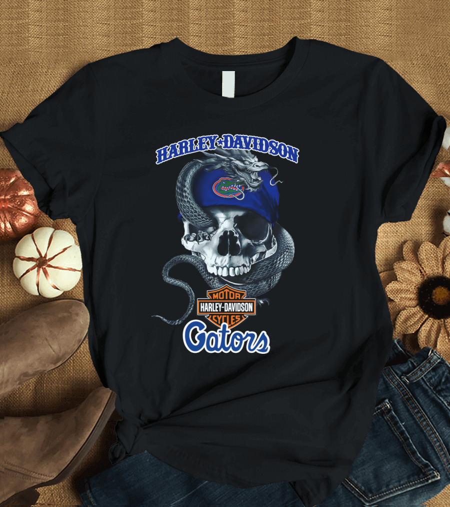 Harley Davidson Gators Skull Snake Motorcycle Cycles T-Shirt
