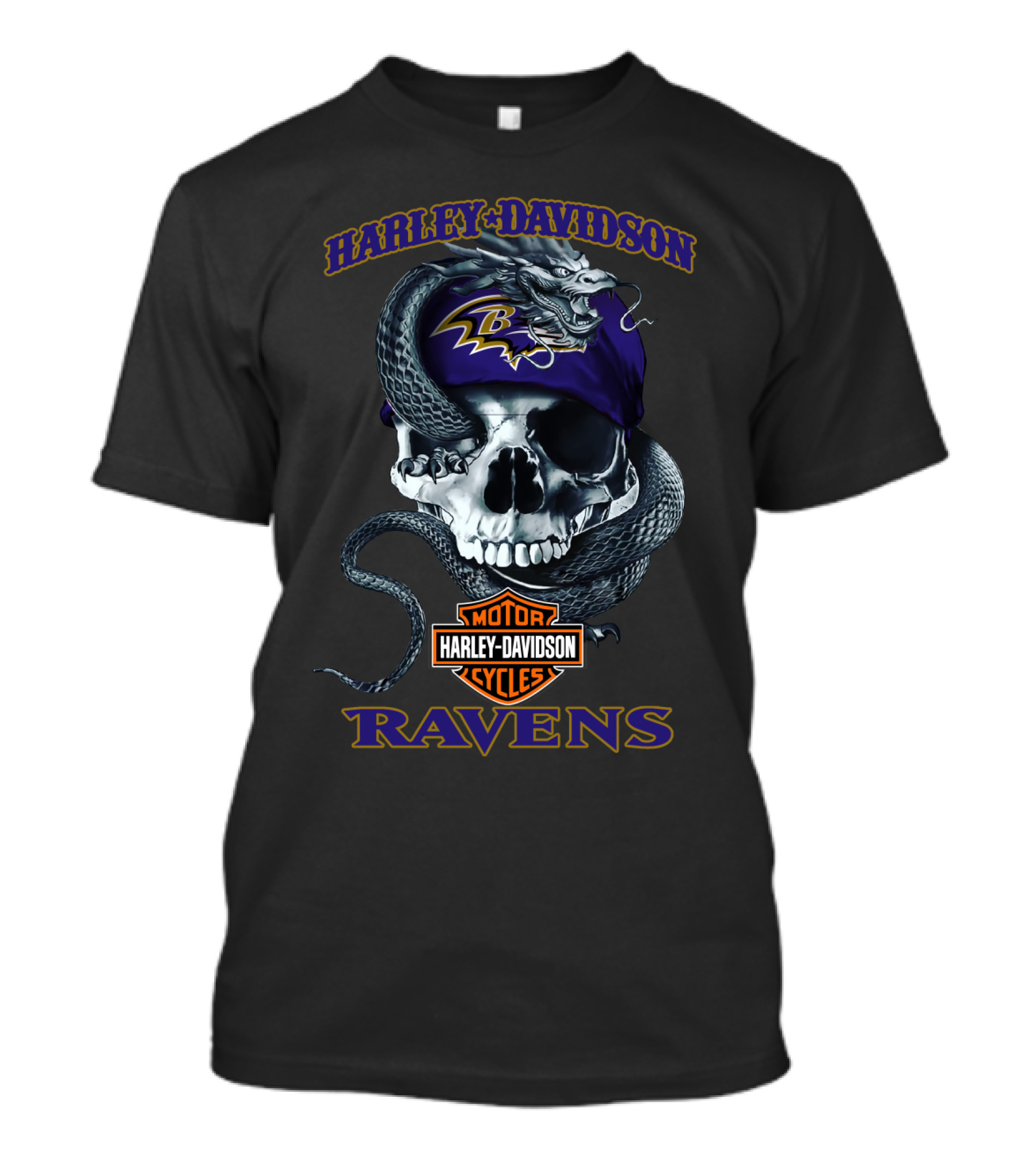 Harley Davidson Motor Cycles Baltimore Ravens Skull And Snake T-Shirt