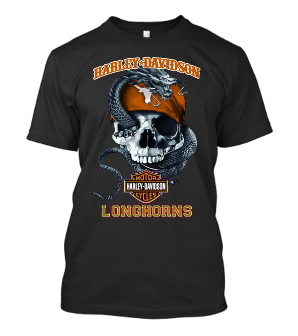 Harley Davidson Motorcycle Longhorns Skull And Snake T-Shirt