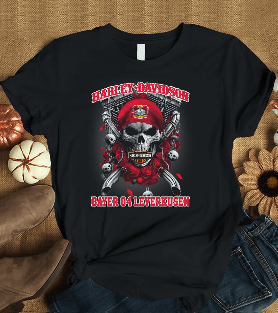 Harley Davidson Cycles Skull Bayer 04 Leverkusen T-Shirt