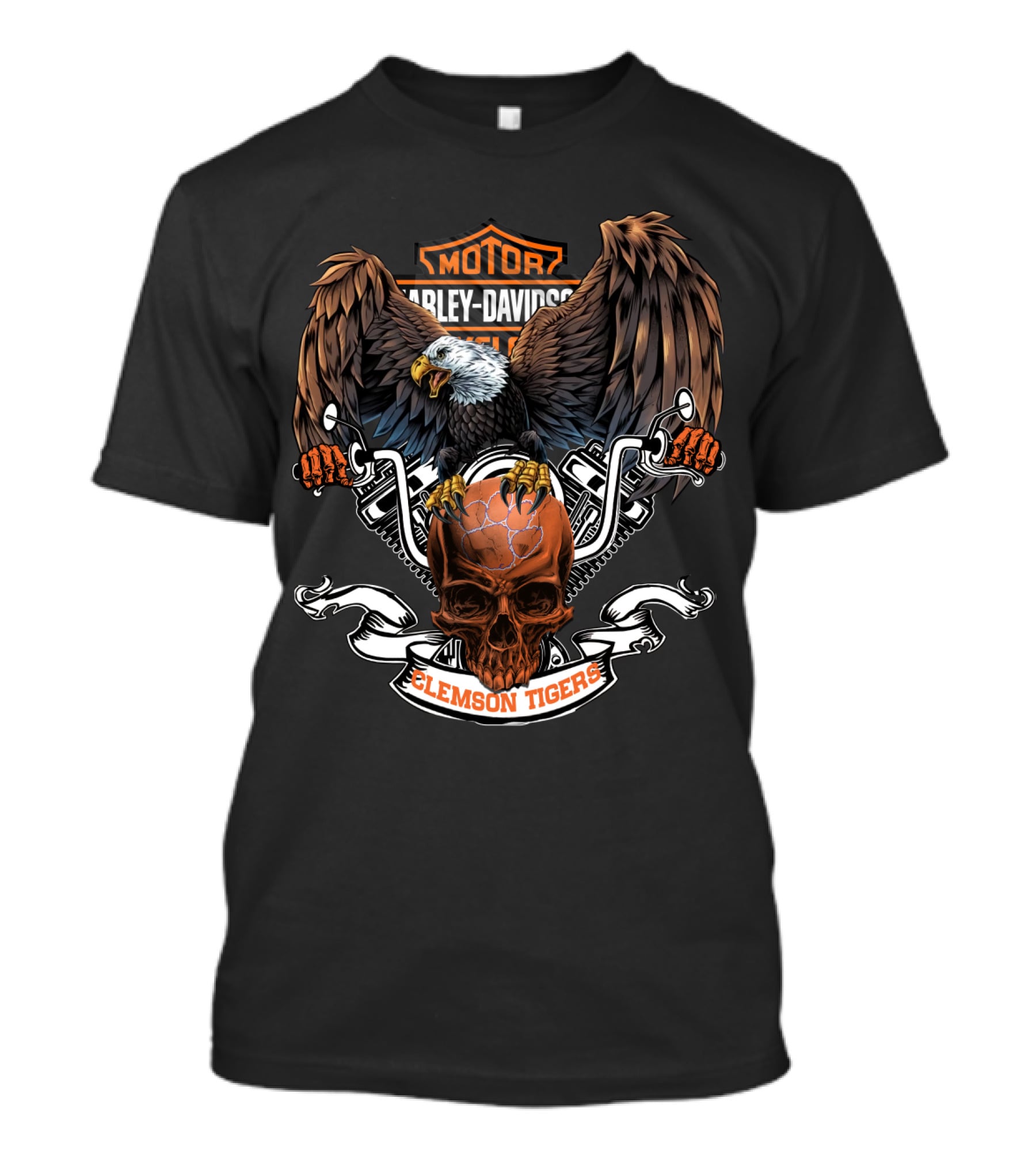Harley Davidson Clemson Tigers Skull Eagle Motorcycle T-Shirt