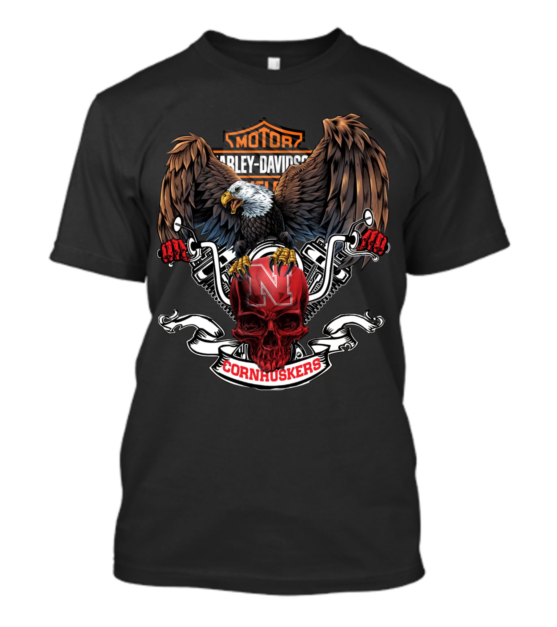 Harley Davidson Eagle Skull Nebraska Cornhuskers T-Shirt