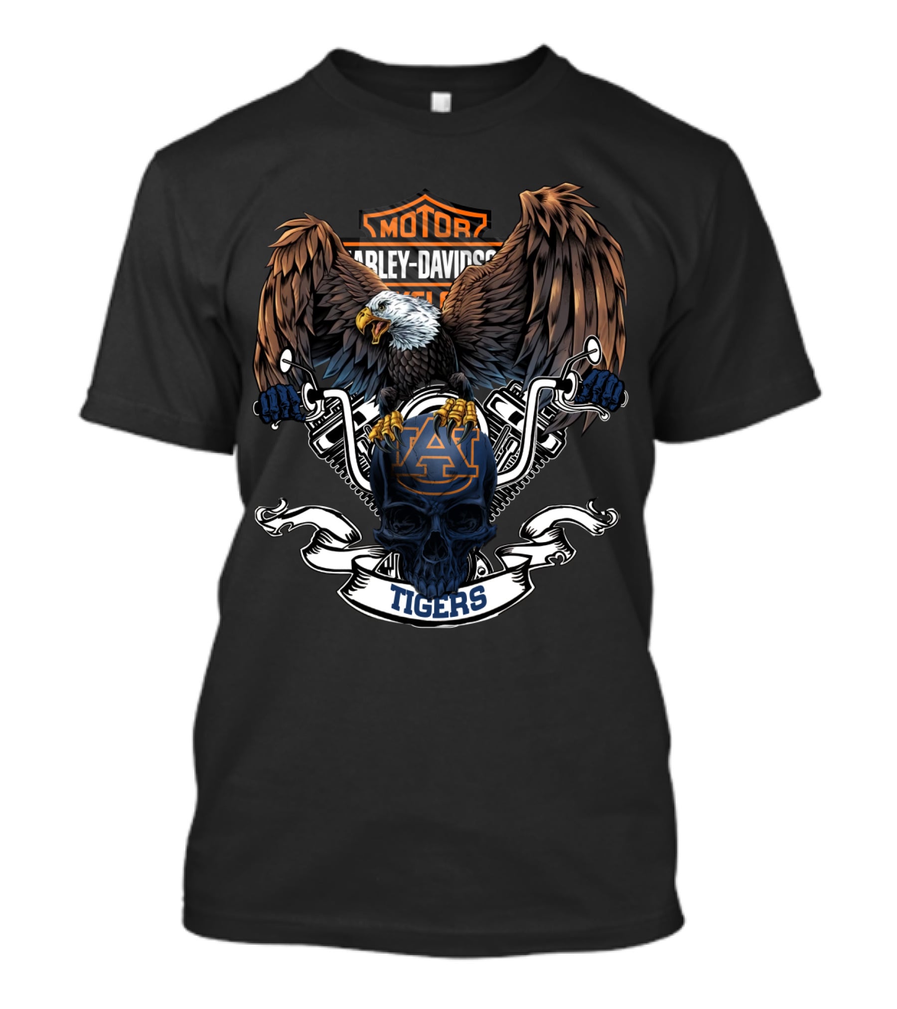 Motor Harley Davidson Cycles Auburn Tigers Eagles Skulls T-Shirt