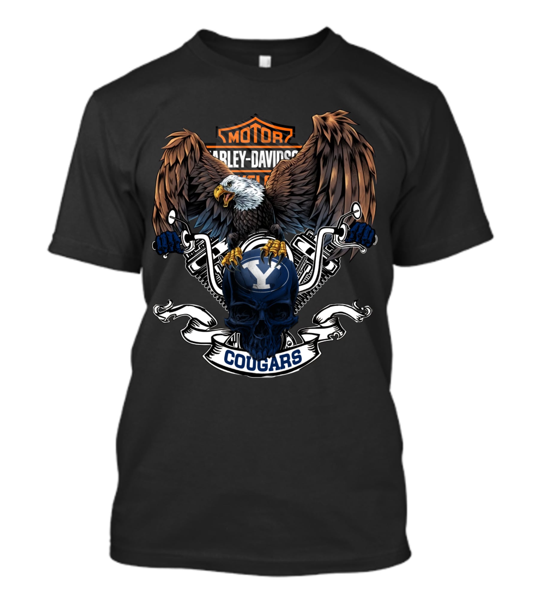 Byu Cougars Harley Davidson Eagle Skull T-Shirt
