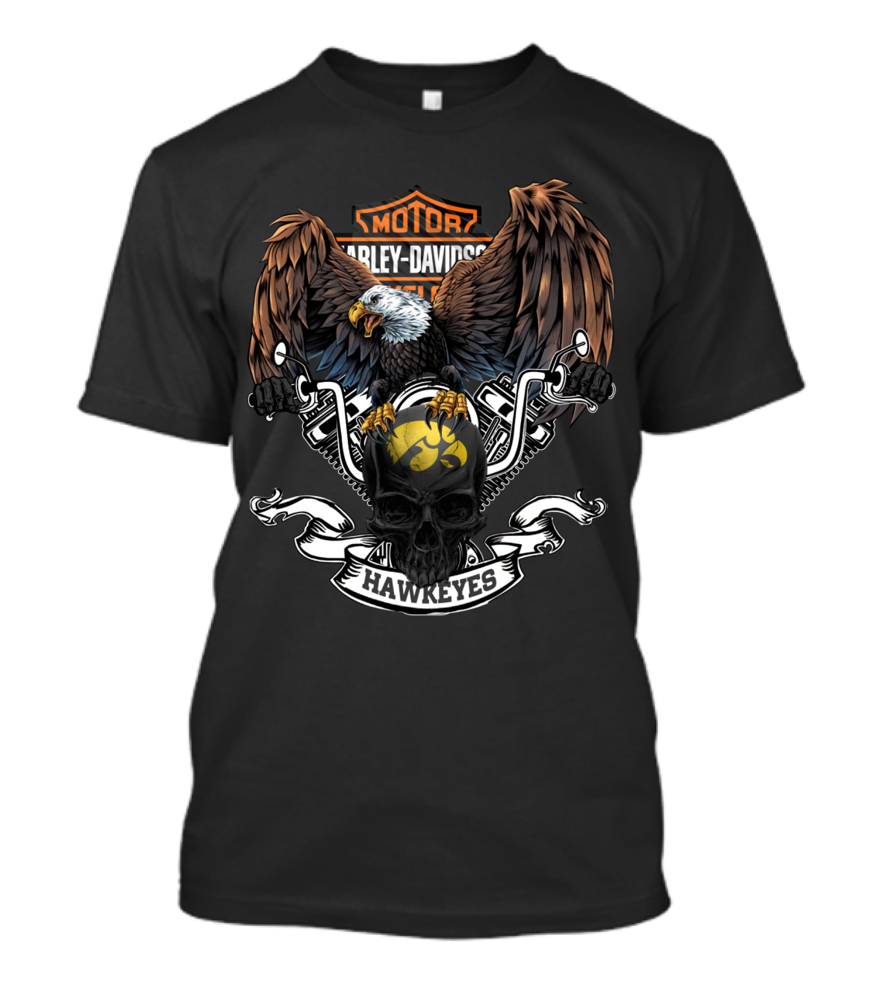 Hd Iowa Hawkeyes Harley Davidson Eagle Skull T-Shirt