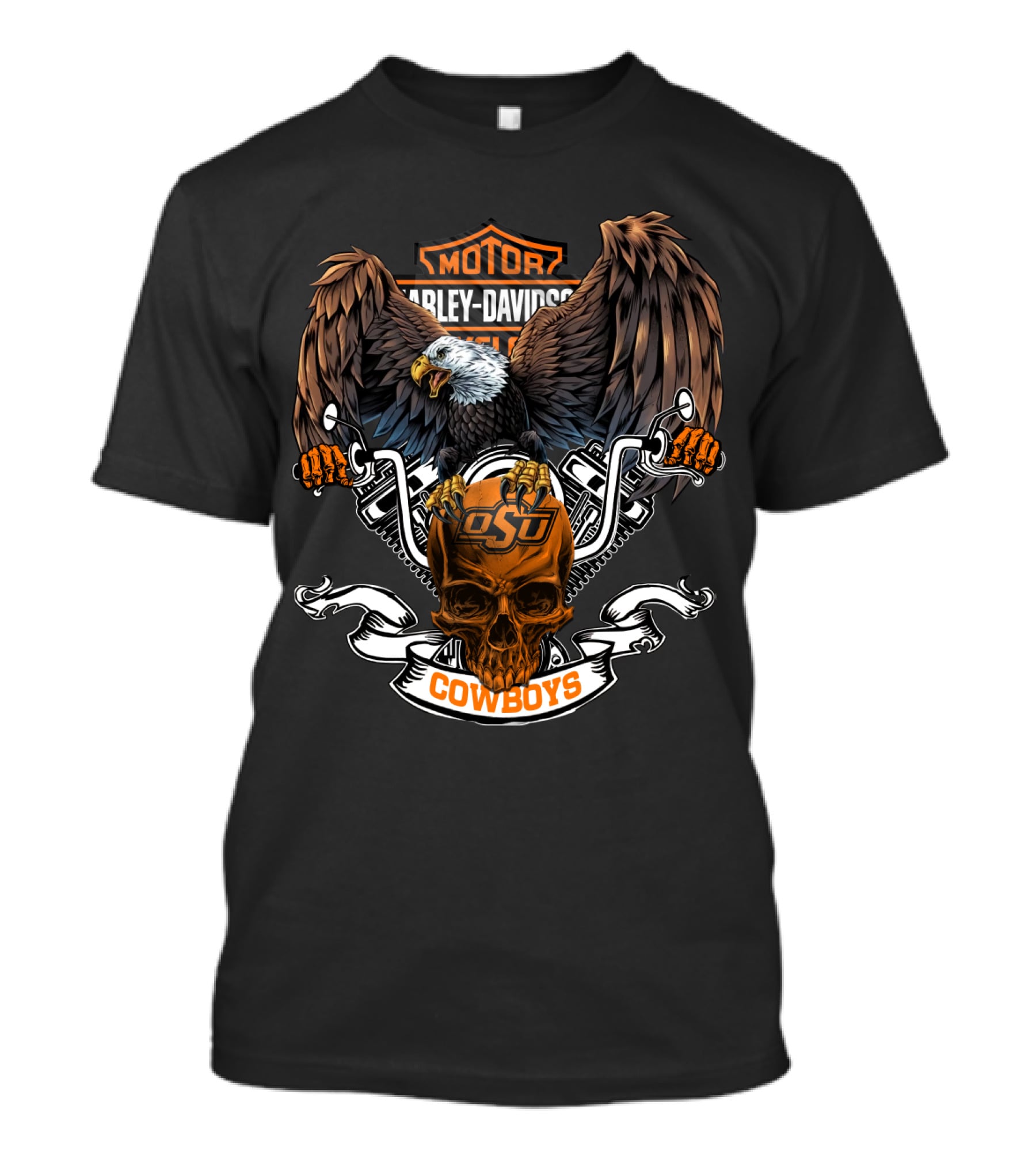 Motor Harley Davidson O-State Cowboys Eagle Skull T-Shirt