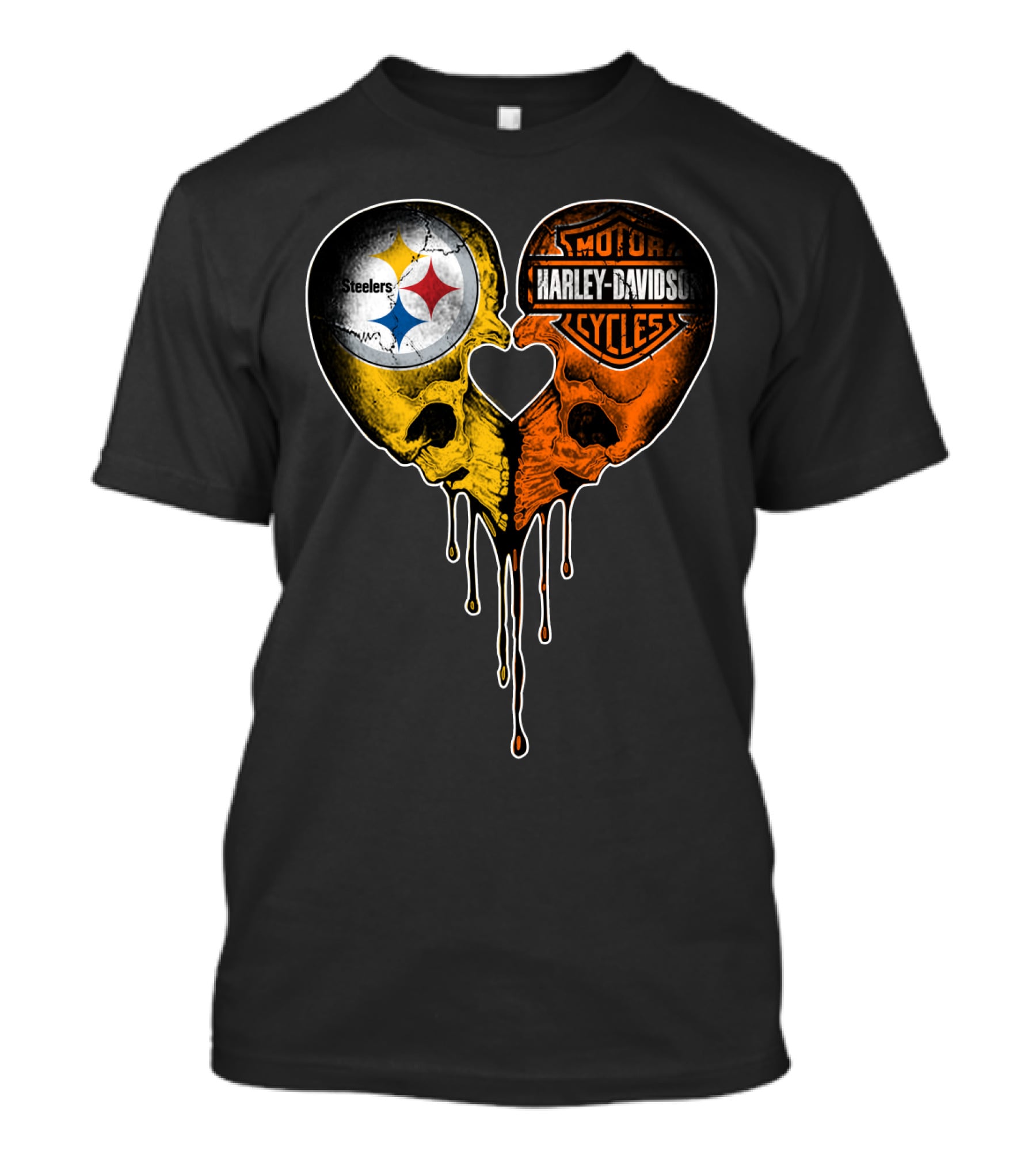 Steelers Harley Davidson Heart Skull Fusion T-Shirt
