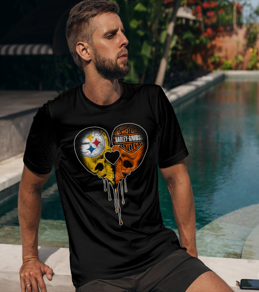 Steelers Harley Davidson Heart Skull Fusion T-Shirt