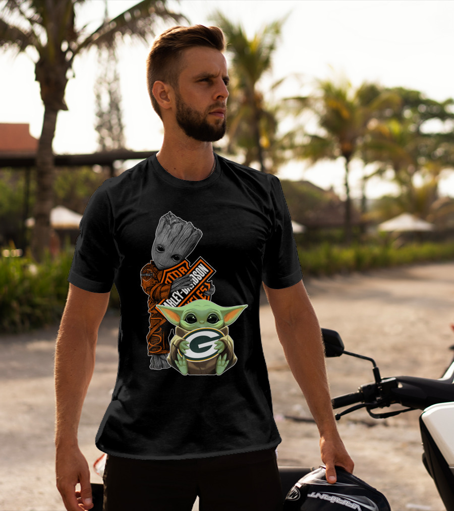 Harley Davidson Groot Green Bay Packers Baby Yoda T-Shirt