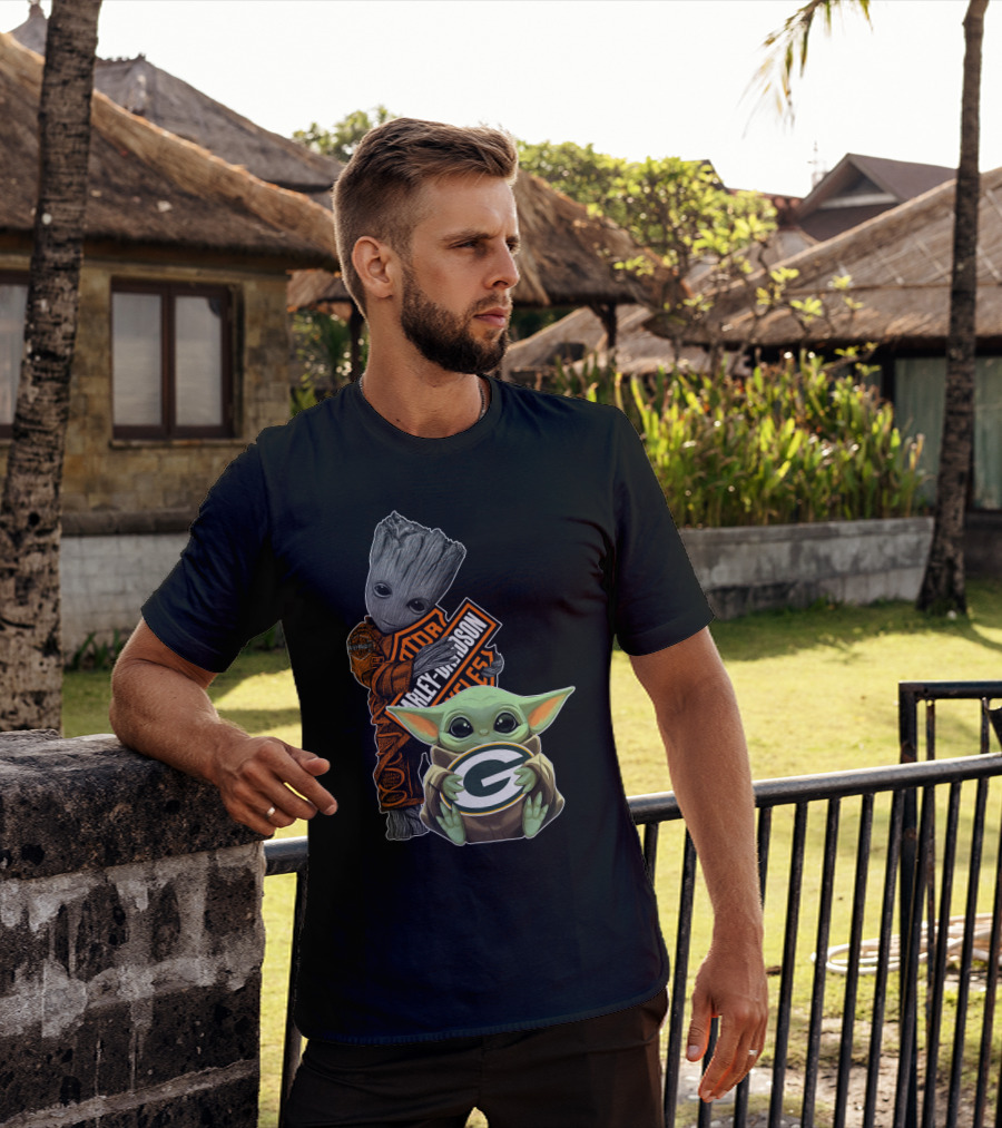 Harley Davidson Groot Green Bay Packers Baby Yoda T-Shirt