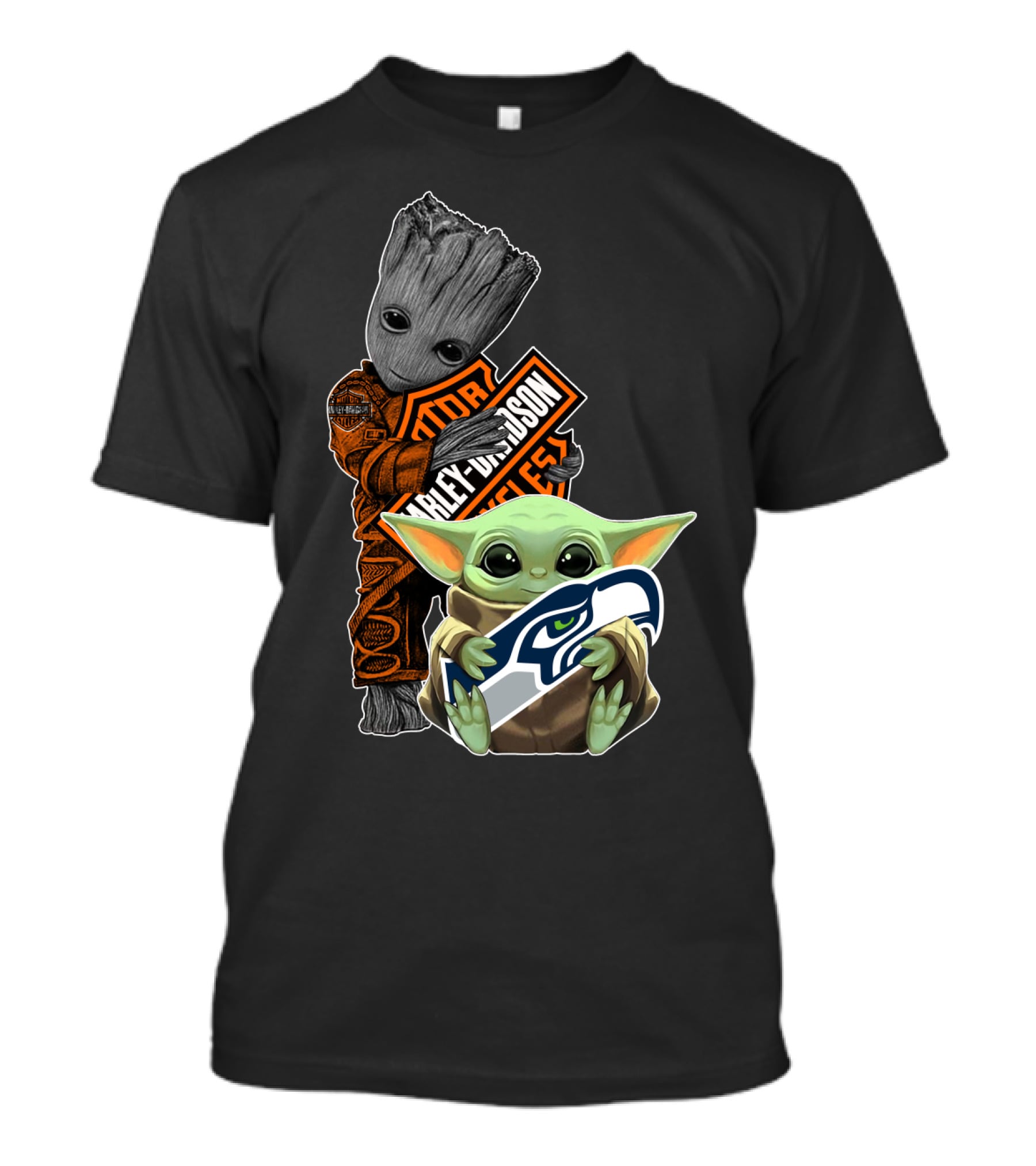 Groot Harley Davidson Seattle Seahawks Baby Yoda T-Shirt