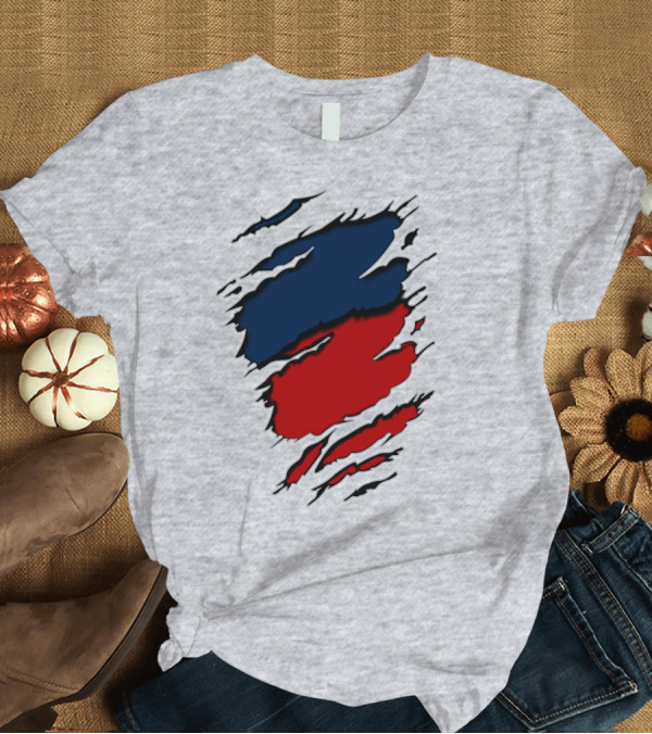 T-Shirt: nhap Blue and Red Torn Texture Claw Mark T-Shirt nhap Blue and Red Torn Texture Claw Mark T-Shirt