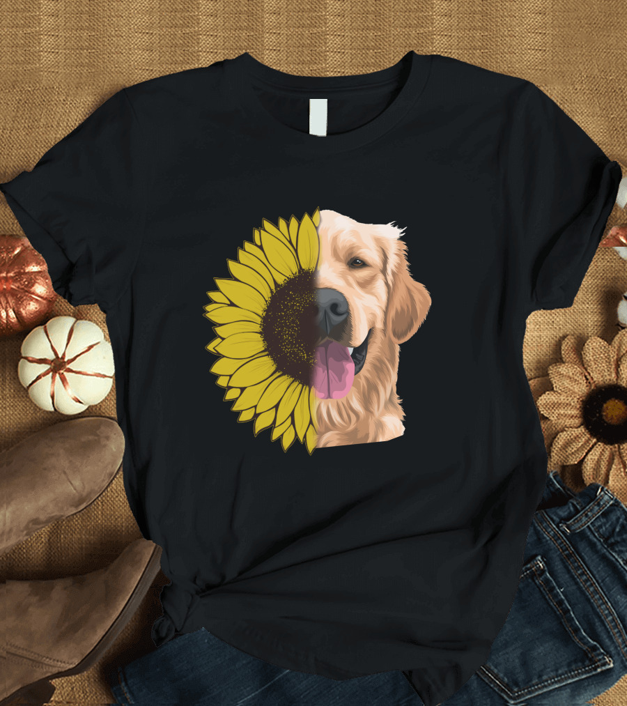 Golden Retriever Half Sunflower Face T-Shirt