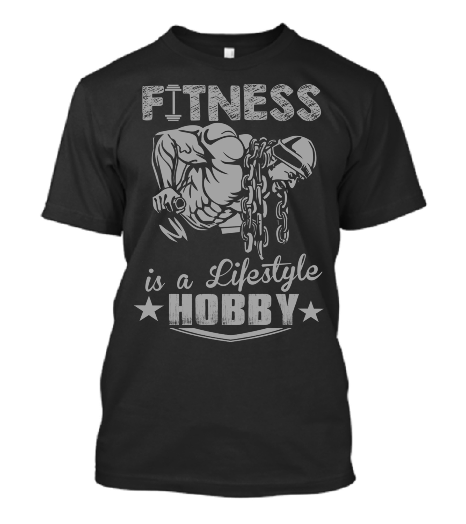 Fitness Is A Lifestyle Hobby With Muscular Bodybuilder And Chain T-Shirt