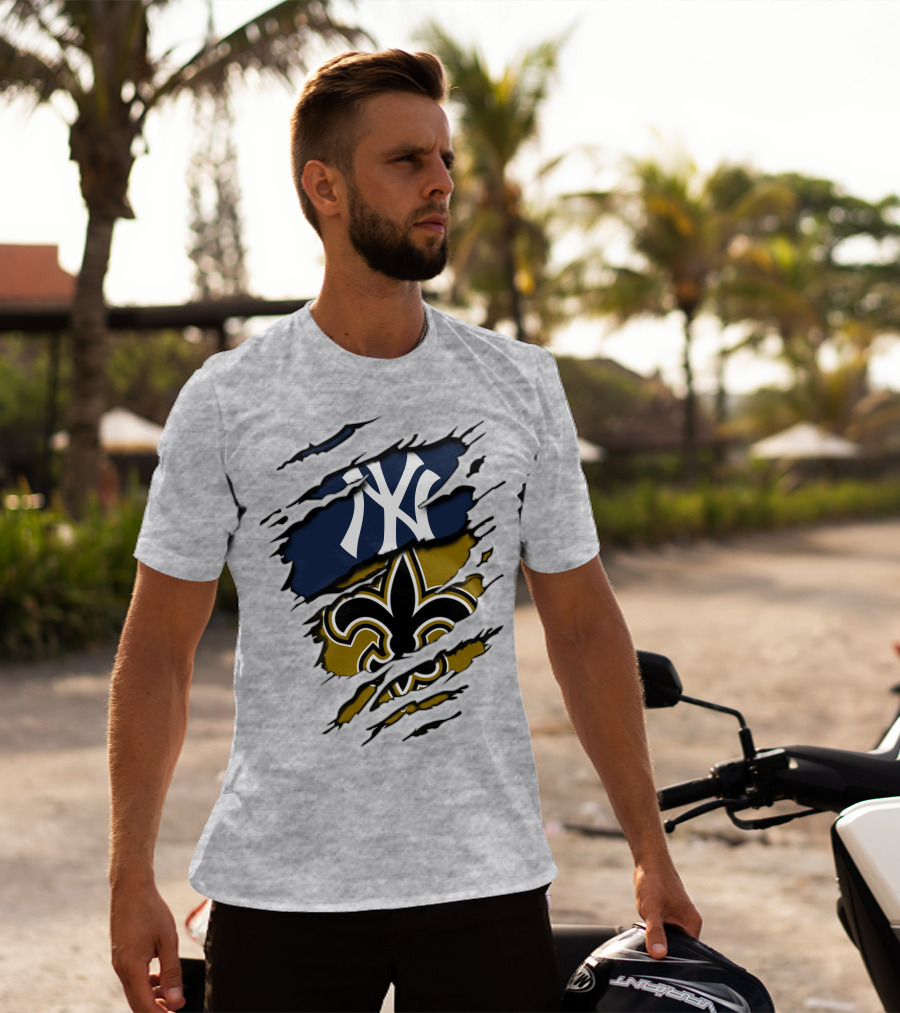Yankees Saints Fleur-de-Lis Ripped T-Shirt