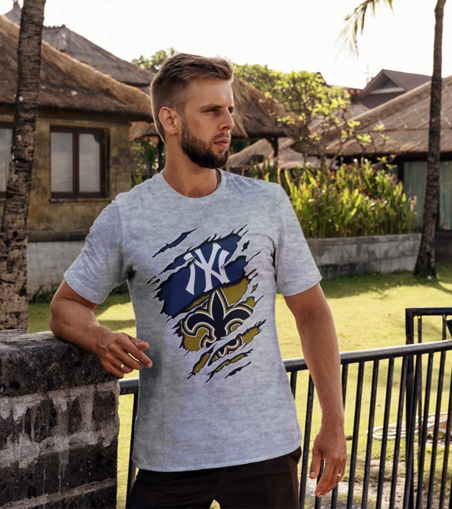 Yankees Saints Fleur-de-Lis Ripped T-Shirt