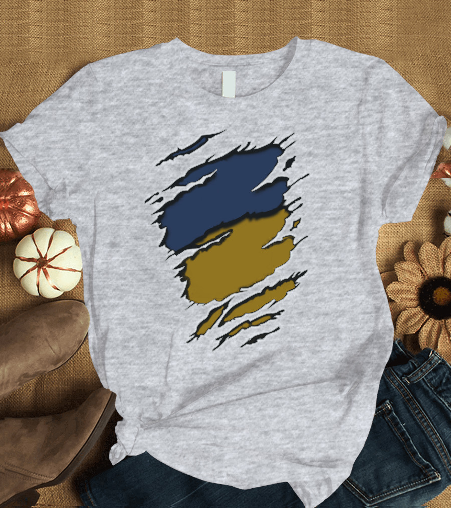Sain-Yan Blue and Gold Torn Claw Marks T-Shirt