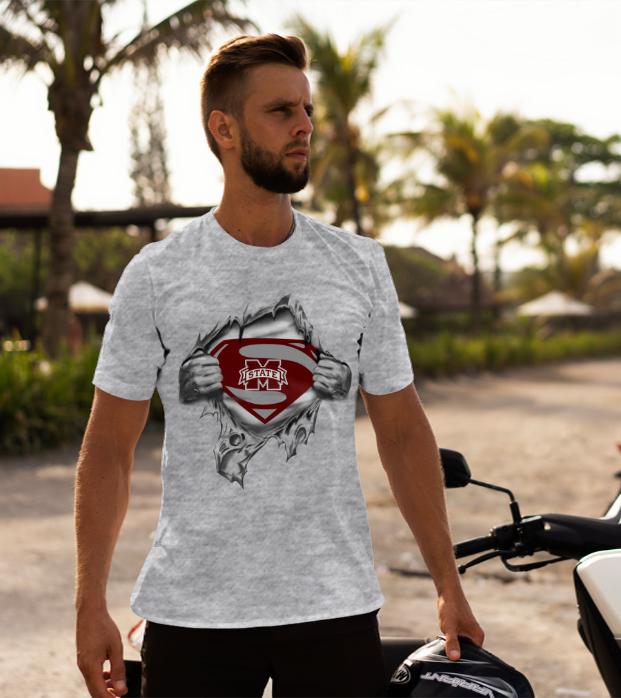 Ms State Bulldogs Superman Shield Logo Peel T-Shirt