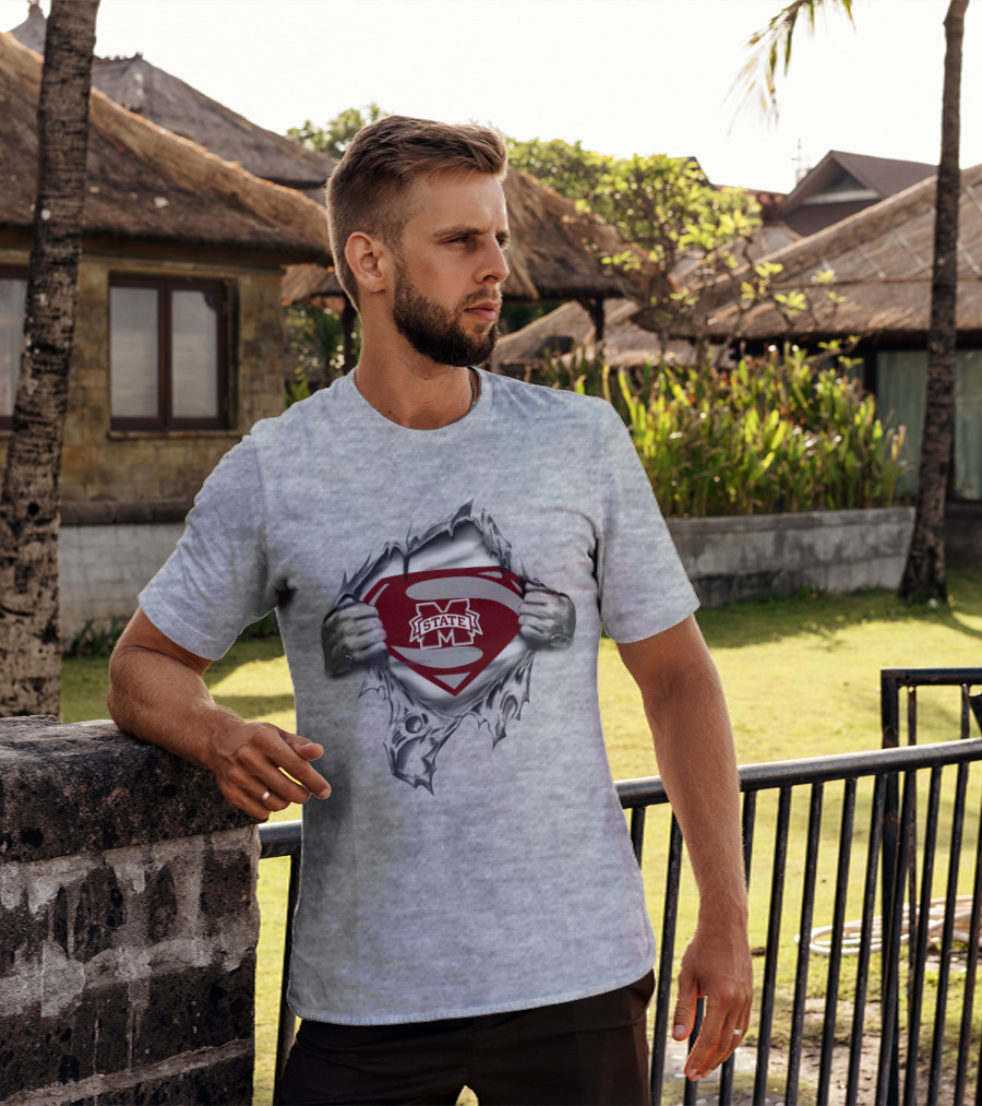 Ms State Bulldogs Superman Shield Logo Peel T-Shirt