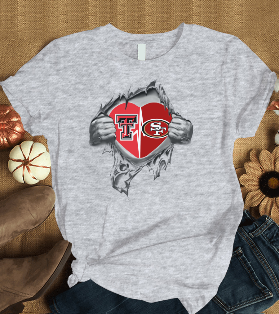 Texas Tech 49ers Heart Rip Logo Fusion T-Shirt