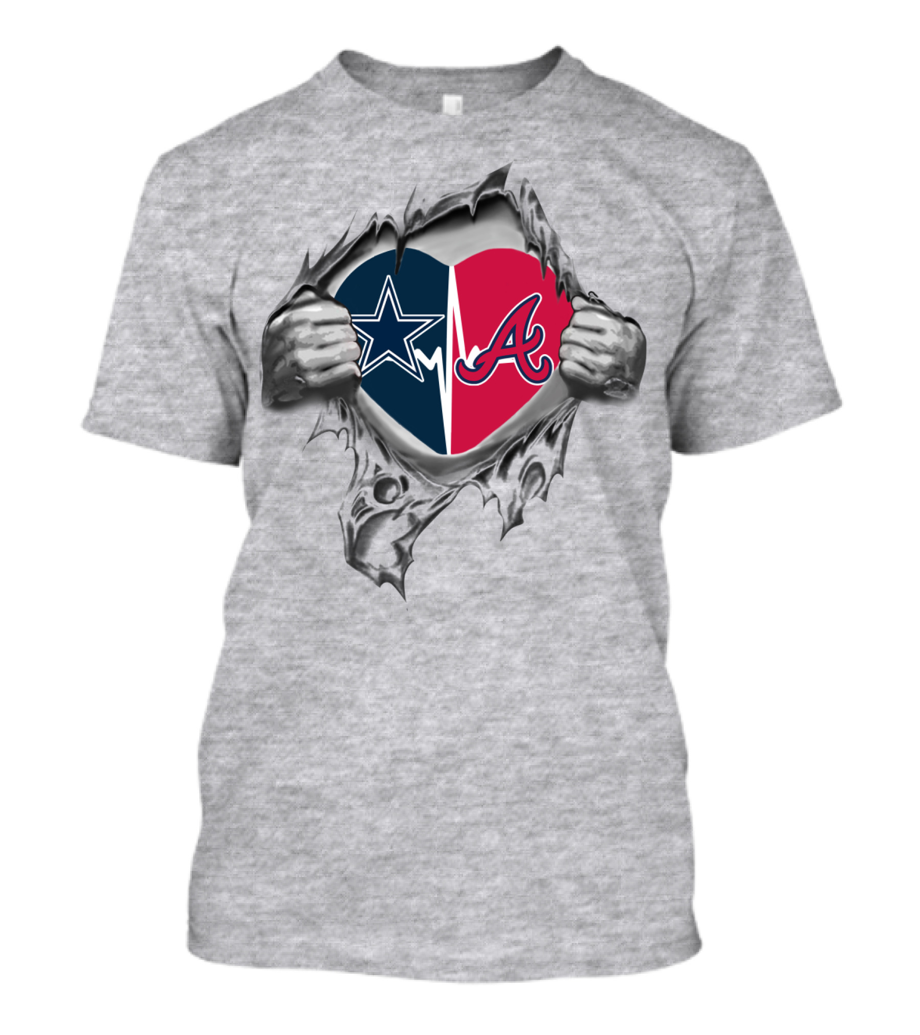 Cowboys Braves Split Heart Logo Torn Open T-Shirt