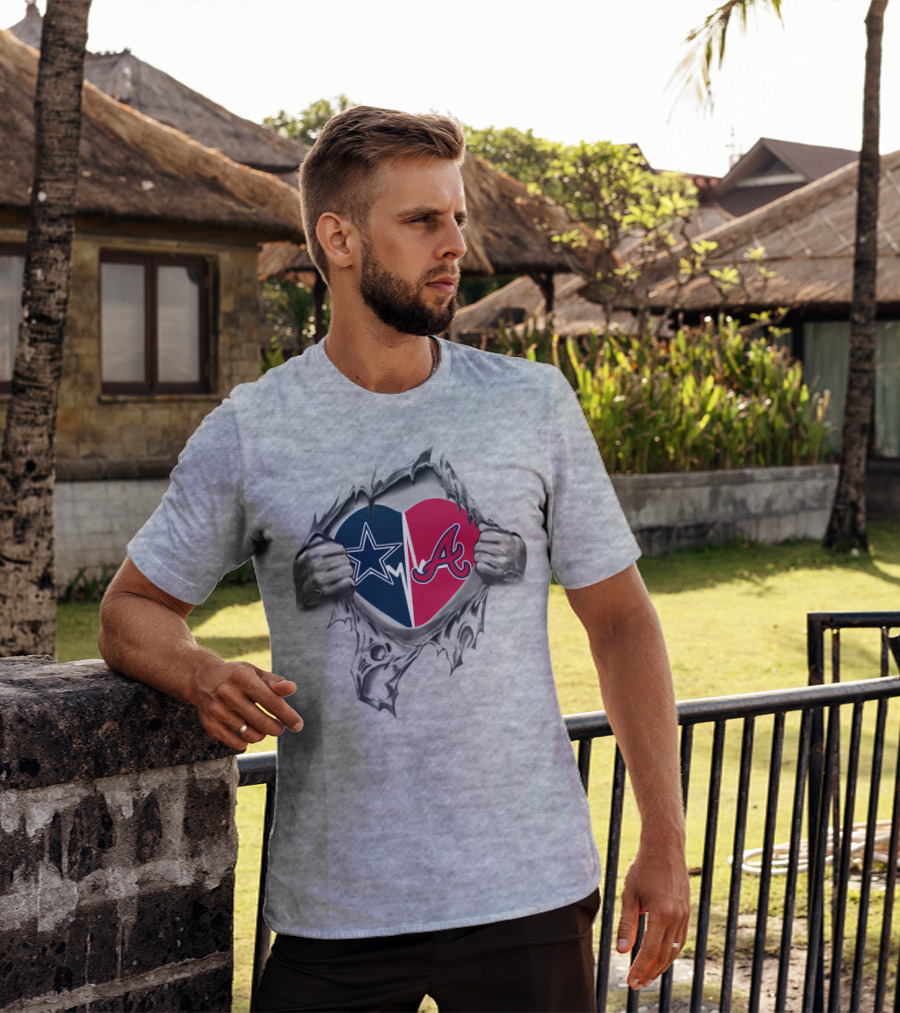 Cowboys Braves Split Heart Logo Torn Open T-Shirt