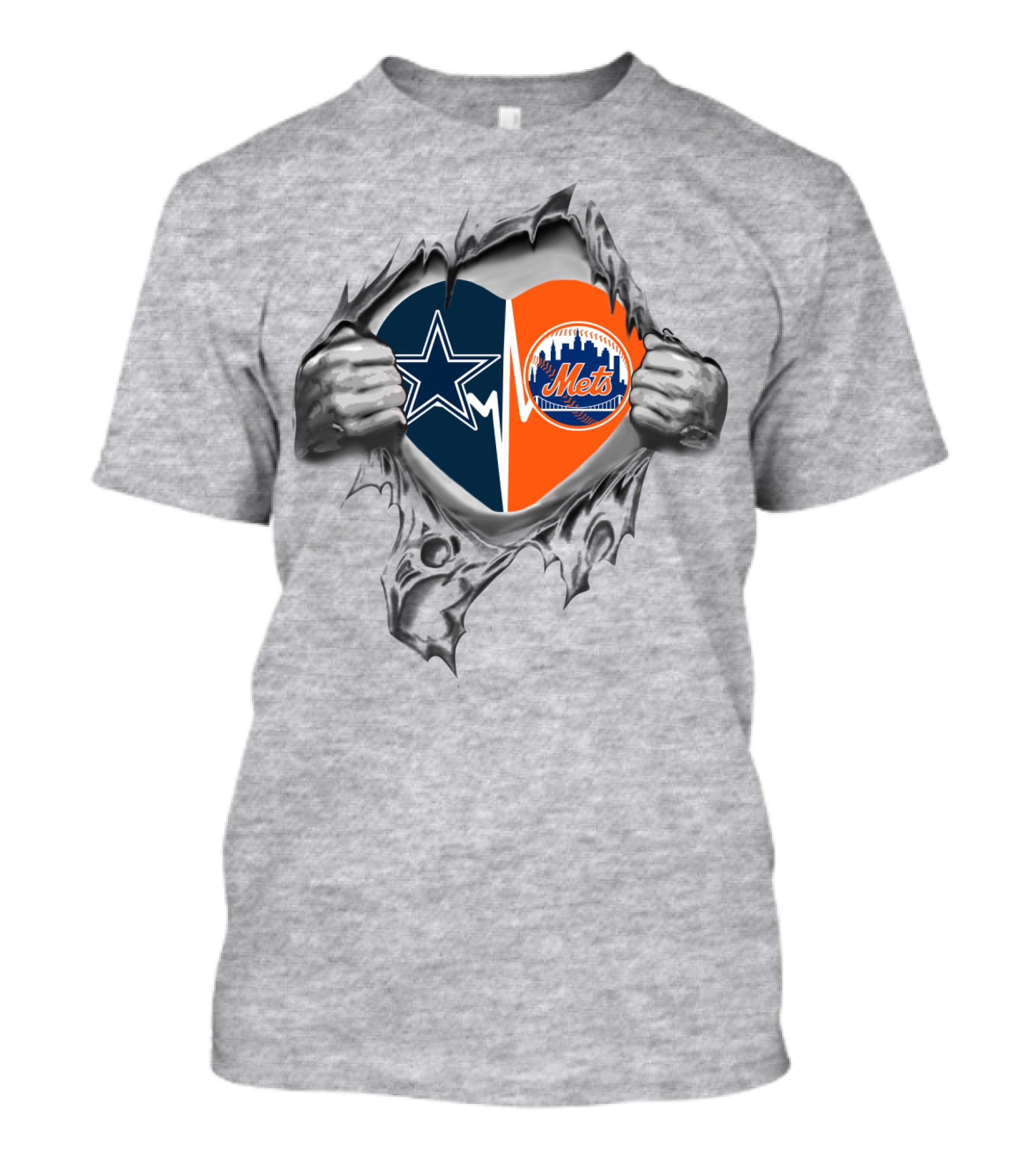 Cowboys Mets Heart Ripping Through T-Shirt