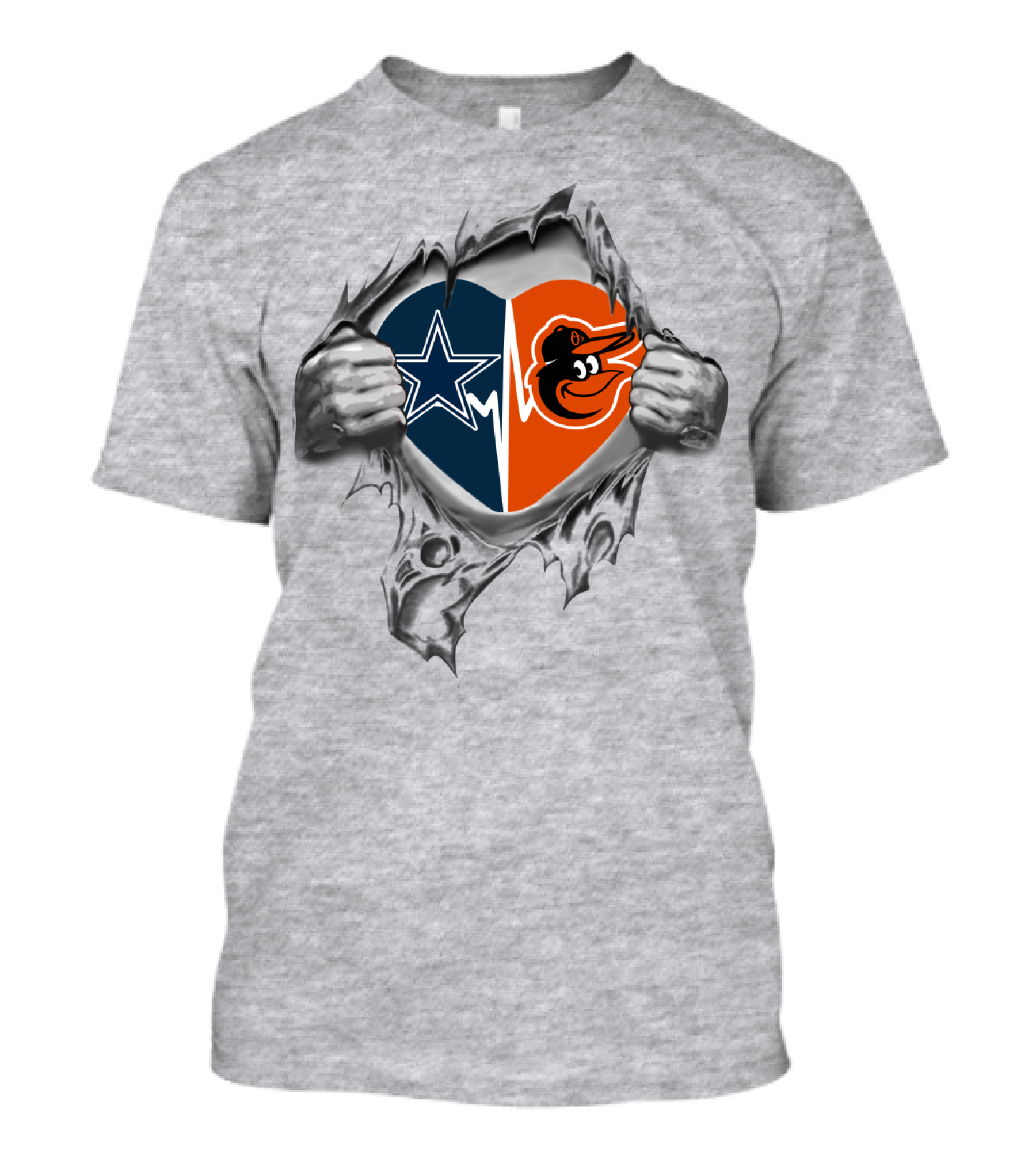Cowboys Orioles Heart Design Symbolizing Dual Sports Passion T-Shirt