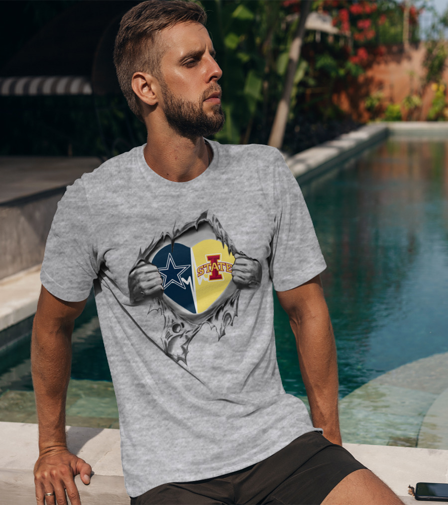 Dallas Cowboys And Iowa State Cyclones Split Heart T-Shirt