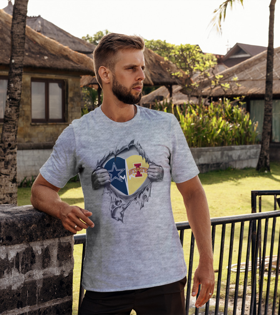 Dallas Cowboys And Iowa State Cyclones Split Heart T-Shirt