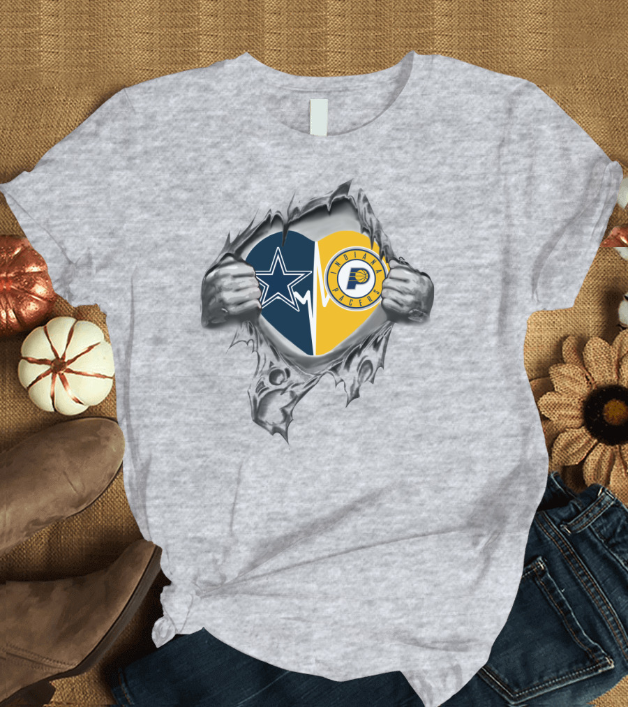 Dallas Cowboys Indiana Pacers Heart Rip T-Shirt