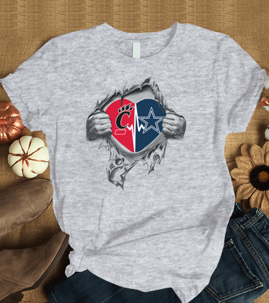 Cowboys Bearcats Heartbeat Split Logo Showdown T-Shirt
