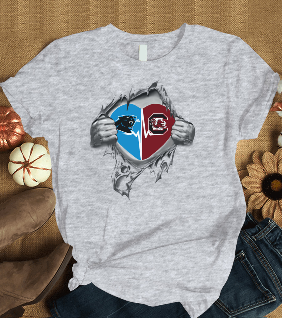 Panthers Gamecocks Heartbeat Dual Loyalty Tear T-Shirt