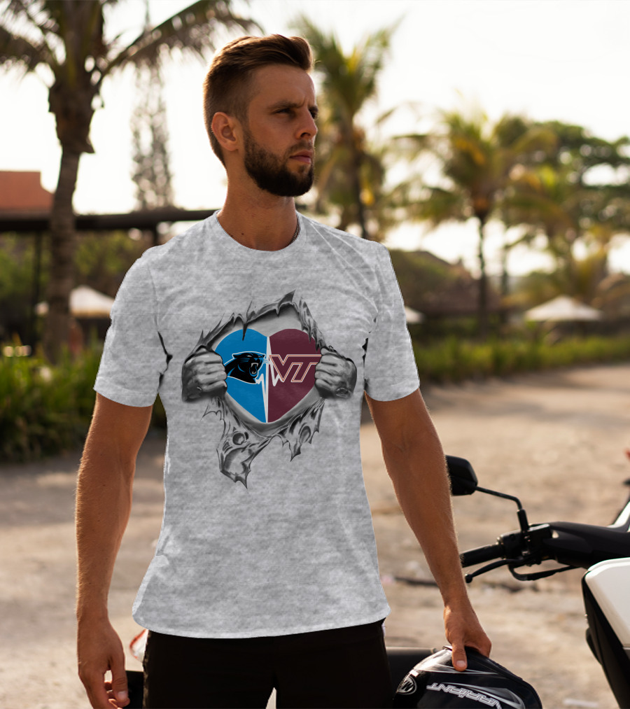 Panthers Vt Heart Split Torn Fabric T-Shirt
